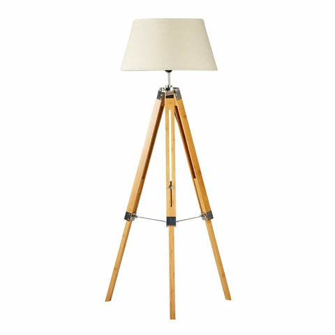 LARGE TRIPOD FLOOR LAMP Linen Shade Modern Light Bamboo Vintage Wooden Retro V563-BR-75005