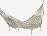 Outdoor undercover cotton Mayan Legacy hammock with hand crocheted tassels King Size Marble V97-TDK CREAM