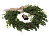 19.7 Inch Cedar Wreath Artificial Cedar Xmas Wreath with Vintage Rustic Cow Bell Brown Linen Ribbon V1294-YM0901-3115250067711