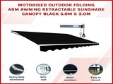 Motorised Outdoor Folding Arm Awning Retractable Sunshade Canopy Black 5.0m x 3.0m V63-842921