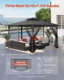 Gazebo Netting Replacement, Fit Most 12 x 12 x 7.5 FT Gazebo Curtain, Outdoor Garden Net, 4-Panel V952-LTWZDL12FT12G6AC0V0