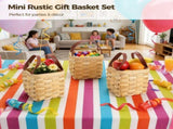 6 Pack Small Woven Gift Baskets with Leather Handles, Mini Wooden Storage Buckets, Rustic Decorative V1192-AZ-W-18359