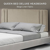 Linen Fabric Queen Bed Deluxe Headboard Bedhead - Beige V63-821553