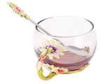 Glass Cup Innovative Flower Tea Cup with Spoon Drink Mug Birthday Christmas Festive GiftsGreen V1294-YM0901-3118210111813