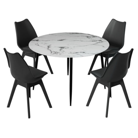 1 Artiss Dining Table and 4 Chairs Set Marble Black DSET-MAR75-55Y-BKX4