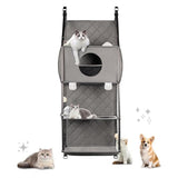 Space-Saving Door Hanging Cat Shelves with Cozy Enclosed Condo and Open Lounging Platforms, a V1341-ZY-ZP99A7KJ-GREY