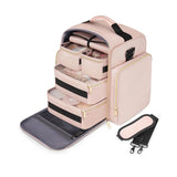 Pink 4-in-1 Travel Cosmetic Organizer Bag with Detachable Polyester Storage Boxes and Jewelry Roll, V888-ELOSUNG17154