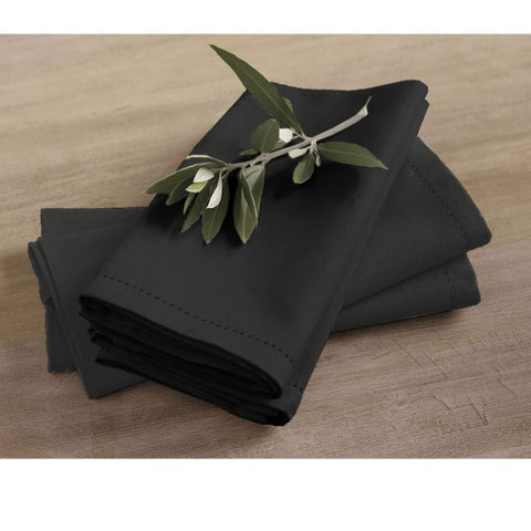 Rans Set of 4 Cotton Hemstitch Napkins - Black V442-RAN-MISC-SETOF4HEMSTITCHNAPKINS-BLACK-SQ