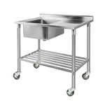 Cefito Stainless Steel Sink Bench Kitchen Work Benches Bowl Wheels 304 SSKB-SINK-WHEEL-L100