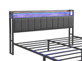 Double Bed Frame with 2 Storage Drawers and LED Lights Headboard, Upholstered Bed Frame with V1127-AU-2452DB-GRY