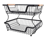 2 Tier Fruit Basket for Kitchen Counter Countertop Metal Bread Basket with Wooden Handle for V1294-YM0901-3118250201611