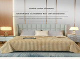 200*230cm Light tan Solid Colour Flannel Throw Blanket - Thick Double-Sided Fleece with Ribbed V888-ELOSUNG50715