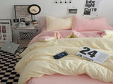 Pink-yellow 1.5m Bed Fitted Sheet Set with 200x230cm Duvet Cover - 4-Piece Bedding Set V888-ELOSUNG19081