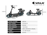VALK Electric Scooter with Seat, 30km Range, AU Compliant, Disc brakes, 14" Tyres, for Adults, V219-TRNESCVAM6KA