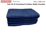 500GSM Set of 4 Combed Cotton Bath Towels Navy 70 x 140 cm V442-ATX-TOWEL-SETOF4500GSM-NAVY-RE