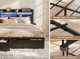 Artiss Bed Frame King with Charging Station Storage Organizer Drawers LED ZAC MBED-D-ZAC-K-BK-AB