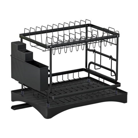 Cefito Dish Rack Expandable Drying Drainer Cutlery Holder Tray Kitchen 2 Tiers DR-D-02-BK