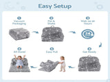 Keezi Kids 2-in-1 Fold Out Sofa Bed with Removable Washable Cover, Carry Handle, Storage Pocket, KID-SOFA-SGL-COMP-GY