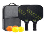 Yellow Pickleball Set With 2 Paddles-4 Balls And Gray Carrying Bag V1221-YELLOW-PICKLEBALL-SET-WITH-2-PADDLES-4-BALLS-AND-GRAY-CARRYING-B