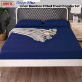 Ramesses 1000TC Linen Bamboo Fitted Sheet Combo Set Deep Blue Single V442-KIT-FITTEDSS-LINENBAMBOO-DEEPBLUE-SB