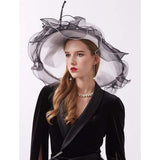 Women Derby Church Hat Organza Flower Wedding Tea Party Fascinator Hat Wide Brim Sun Hat V1366-AZ2-W-19901