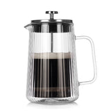 Transparent Elegant Ribbed Double Wall Glass French Press - 1000ml Heat Resistant Coffee and Tea V888-ELOSUNG32108