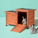 i.Pet Outdoor Cat House Rabbit Hutch Wooden Shelter Indoor Cat House Outdoor Condo Small Enclosure PET-CH-2DOOR-BR