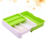 Green Telescopic Cutlery Storage Tray, PP Plastic Organizer for Easy Utensil Storage and Kitchen V1370-AZ4-08792