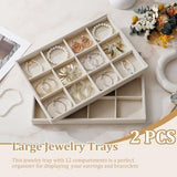 Large Velvet Jewelry Tray Display Drawer Inserts 2 Pack Stackable Jewelry Organizer for Earring V1107-107-40312-BEG-12GRIDS