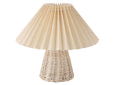 Pleated Table Lamp with Remote Control Modern Beige Fabric Shade Rattan Base Nightstand Lamp for V1294-YM0901-3119240061911