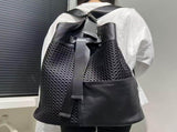 Leather Backpack Mesh Backpack Hybrid Backpack Travel Backpack Stylish Backpack - Black - Size M V1347-DSZ-001-001-BLK-M