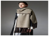 Dark brown Contrast Edge & Tassel Scarf - Chic Autumn/Winter Neckwear V888-ELOSUNG31031