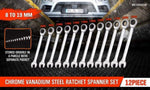 12Pc Ratchet Spanner Set Metric Open & Ring Wrenches 8-19mm CR-V + Rolling Bag V465-NO-SKU-1675062128987340801