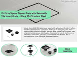 15x15cm Square Shower Drain with Removable Tile Insert Grate Matte Black 304SS, CUPC Certified for V63-955531