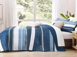 Blue Stripe Patchwork Mosaic Bedspread Coverlet 3 Piece Set V745-AC081850Q13U
