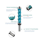 Double Bearing Spiral Flush Trim Router Bit 12mm Shank - Solid Carbide Blade with Teflon Coating, V1107-145-11346-BLU2