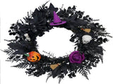 Halloween Artificial Front Door Wreath, 40 x 9 cm with Pumpkins, Witch Details and Skulls, Reusable V1366-AZ2-W-16032