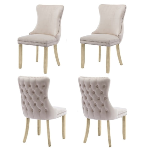 4x Velvet Upholstered Dining Chairs Tufted Wingback Side Chair with Studs Trim Solid Wood Legs for V226-SW8809BG-2