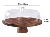 Cake Stand with Lid Multi-Functional Double Side Design 12in Round Cake Holder Wood 2-in-1 Dessert V1294-YM0901-H49317WO