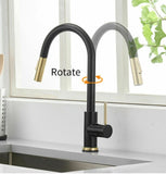 2023 Brushed Gold Spout Matte Black pull out with spray function kitchen mixer tap faucet V549-EB373451323482