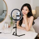 12 Inch LED Video Ring Light with Tabletop Light Stand and Phone Holder Black V63-838531