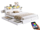 Artiss Queen Bed Frame with Storage Drawers White Platform Bedframe with Bookcase Headboard Charging WBED-F-LUMEX-Q-WH-ABC