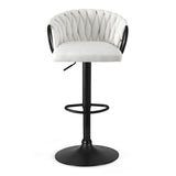 Artiss 1x Bar Stool Single Kitchen Dining Chair Counter Stool Woven Velvet Ivory BA-K-71096-BG