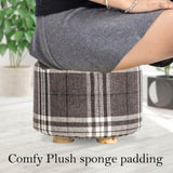 Fabric Ottoman Round Wooden Leg Foot Stool - LATTICE V274-FT-GQST01-GYBK