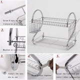 2 Tier Dish Rack with Drain Board for Kitchen Counter and Plated Chrome Dish Dryer Silver 42 25,5 V178-12689