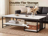 Artiss Coffee Table 100cm Faux Marble Finish Center Table 2-Tier Storage White&Black FUR-T-COF-02-WHGD