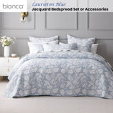 Bianca Laurieton Blue Jacquard Botanical Bedspread Set Single V442-BCA-BEDSPREAD-LAURIETON-BLUE-SB