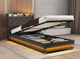 Levede Single Bed Frame Gas Lift Storage LED Light USB BF1065-S