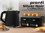 Pronti Silver Noir Collection 4 Slice Toaster and Kettle Bundle KTTS-C02-GST-BK