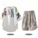 Men's Oversized T-shirt and Shorts Set for Summer Casual Daily Wear, Gym, Beach, and Street Style, M V1107-CS-OLGPFGG48